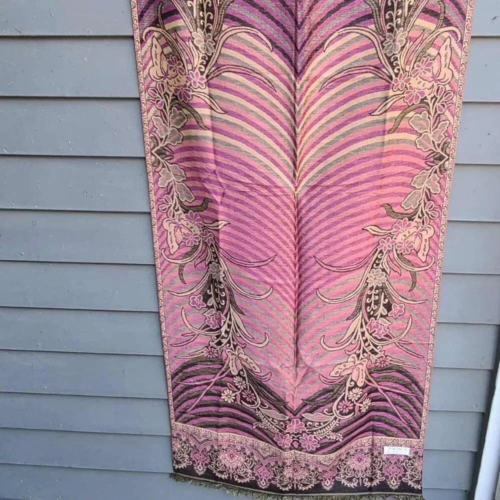 New Pashmina Brown Gold Mauve Floral Pashmina New